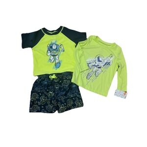 Boys 3pc Swimsuit Set 18 M Toddler Swim Trunks Shirt Rash Guard Buzz Lightyear